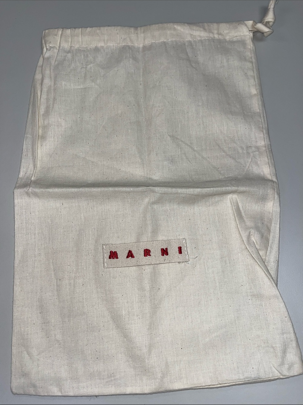 Marni White Cream Cotton Drawstring Dust Bag with Red Logo